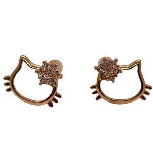⭐️❤️ FREE Kitten Kitty Cat Outline Bow Rhinestone Chic Glam Girly Artsy Earrings